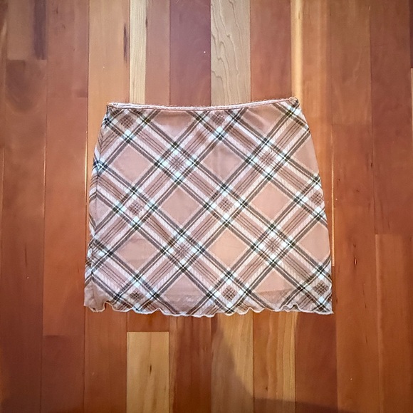 Plaid Layered Mesh Mini Skirt in Tan - Picture 5 of 5